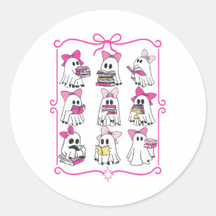 Adesivo Redondo Halloween Pink Ghost Leia Mais Livros "Spooky Boo"