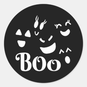 Adesivo Redondo Halloween Preto e Branco Fantasma BOO Fofo