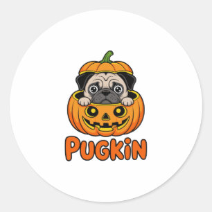 Adesivo Redondo Halloween Pugkin, Pumpkin Pug Dog