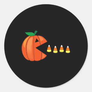 Adesivo Redondo Halloween Pumpkin Comendo Milho Doce