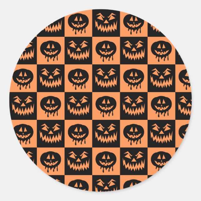 Adesivo Redondo Halloween Pumpkin Face Ghost Spooky Patterno (Frente)