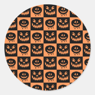 Adesivo Redondo Halloween Pumpkin Face Ghost Spooky Patterno