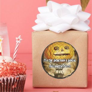 Adesivo Redondo HALLOWEEN Pumpkin Head Balão de Ar Quente