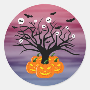 Adesivo Redondo Halloween Pumpkin Jack o’ Lanterna Árvore Morto