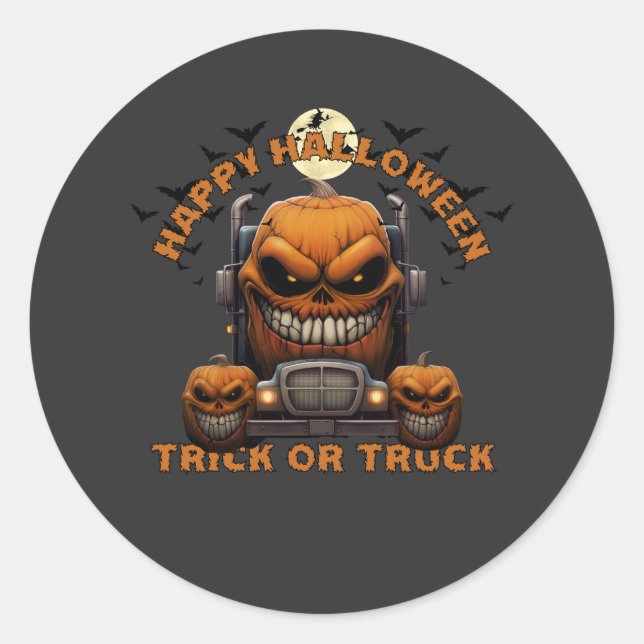 Adesivo Redondo Halloween Pumpkin Truck Monster Spooky Assombrado (Frente)