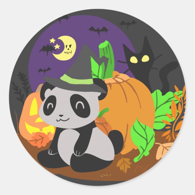 Adesivo Redondo Halloween Pumpkins e Panda (Frente)