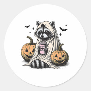 Adesivo Redondo Halloween Raccoon Ghost