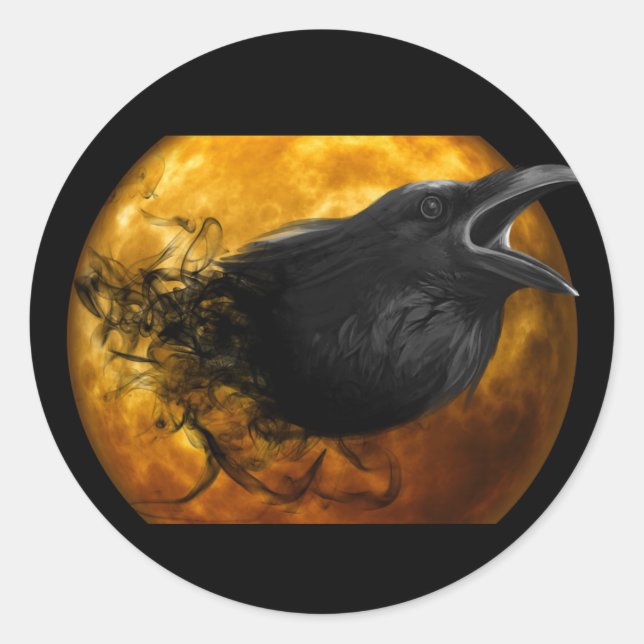 Adesivo Redondo Halloween Raven Crow (Frente)