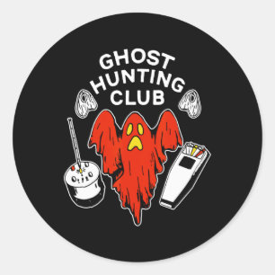 Adesivo Redondo Halloween Red Ghost Hunting Club Spooky Hunter