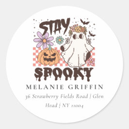 Adesivo Redondo Halloween Retro Fantasmas Mantenham Endereço Estra