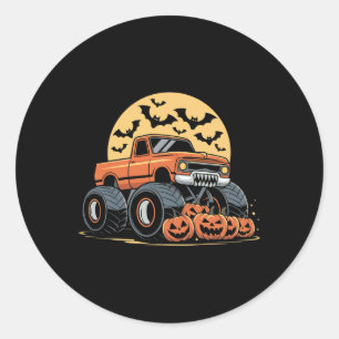 Adesivo Redondo Halloween S Para Crianças Monster Truck Pumpkins