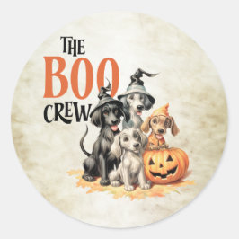 Adesivo Redondo Halloween Scary Boo Cães Tripulantes Laranja Pumpk
