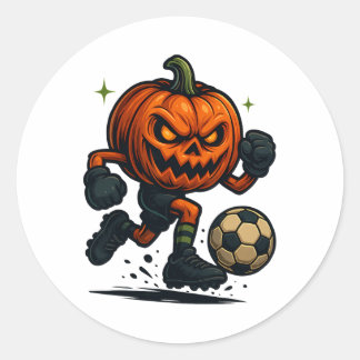 Adesivo Redondo Halloween Scary Pumpkin Showing Soccer Skills Spoo