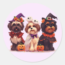 Adesivo Redondo Halloween Shih Tzu Dogs