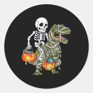 Adesivo Redondo Halloween Skeleton Andando Mummy Dinossaur T Rex D
