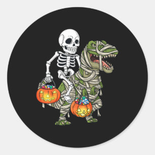 Adesivo Redondo Halloween Skeleton Andando Mummy Dinossaur T Rex D