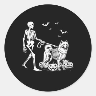 Adesivo Redondo Halloween Skeleton Andando Samoyed Dog