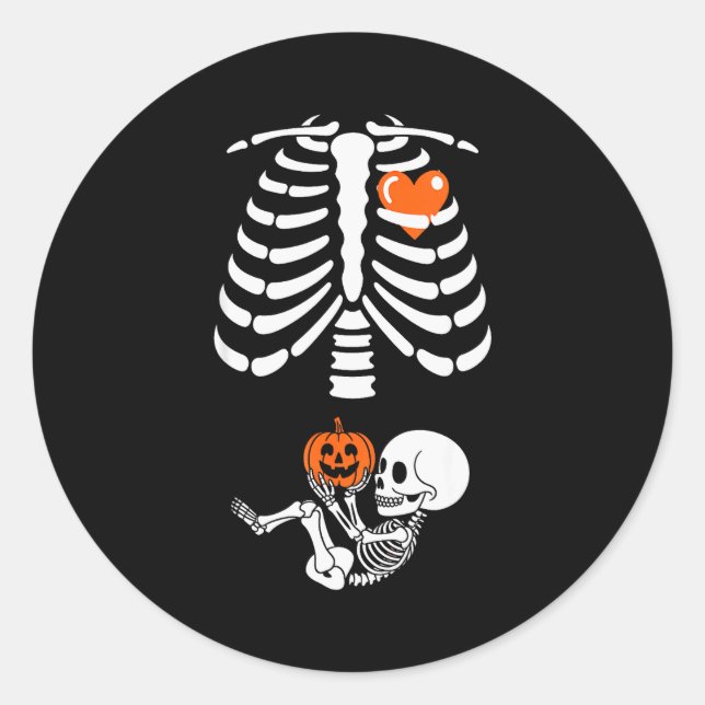 Adesivo Redondo Halloween Skeleton Baby Rib Cage Maternity Pregnan (Frente)