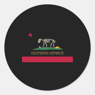 Adesivo Redondo Halloween Skeleton Bear California Ca Flag F