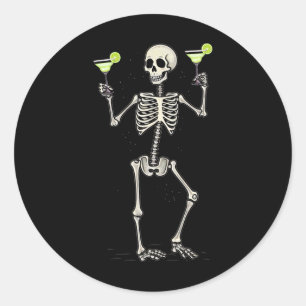 Adesivo Redondo Halloween Skeleton Bebendo Margarita Tail