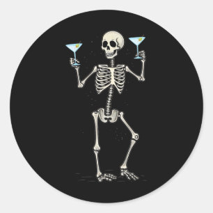 Adesivo Redondo Halloween Skeleton Bebendo Martini Tail
