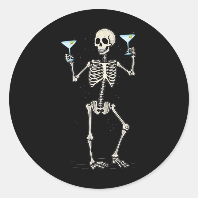 Adesivo Redondo Halloween Skeleton Bebendo Martini Tail (Frente)