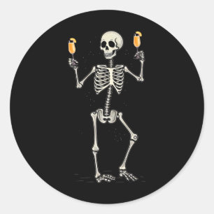 Adesivo Redondo Halloween Skeleton Bebendo Peach Bellini Tail