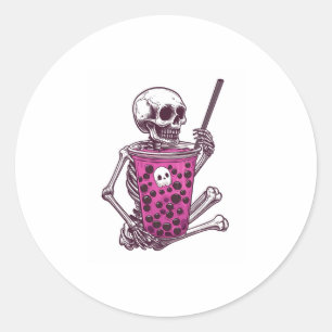Adesivo Redondo Halloween Skeleton Bubble Tea