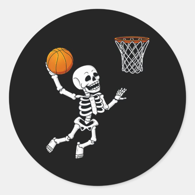 Adesivo Redondo Halloween Skeleton Dunking Basball Boys Garotas K (Frente)