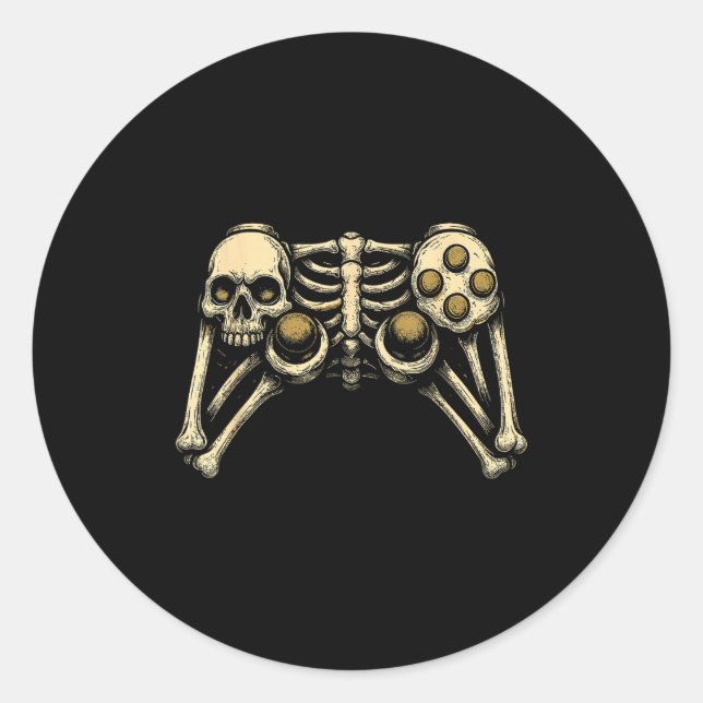 Adesivo Redondo Halloween Skeleton Gamer Gaming Controller Costume (Frente)