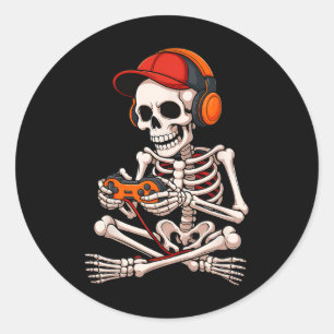 Adesivo Redondo Halloween Skeleton Gamer Jogos Engraçados