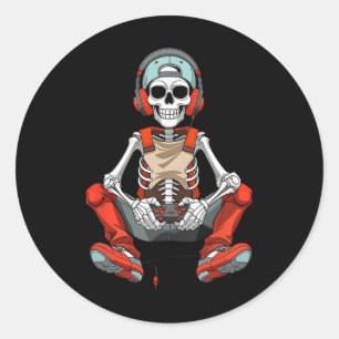 Adesivo Redondo Halloween Skeleton Gamer Jogos Engraçados