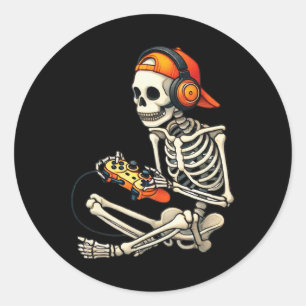 Adesivo Redondo Halloween Skeleton Gamer Video Gaming Boys Men Kid