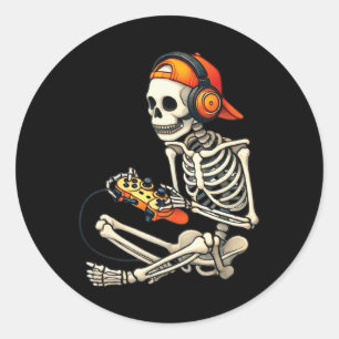 Adesivo Redondo Halloween Skeleton Gamer Video Gaming Boys Men Kid