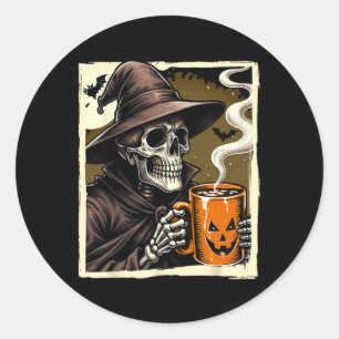 Adesivo Redondo Halloween Skeleton Hot Cocoa Morto Dentro Spooky S