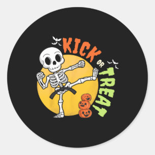 Adesivo Redondo Halloween Skeleton Karate Kick Martial Art Taekwon