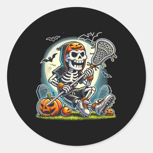Adesivo Redondo Halloween Skeleton Lacrosse (Frente)