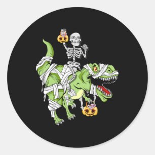 Adesivo Redondo Halloween Skeleton Mummy Dinossaur T rex Diversão