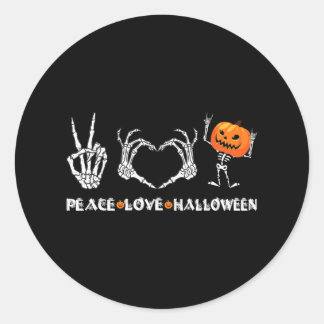 Adesivo Redondo Halloween Skeleton Peace Love Halloween com