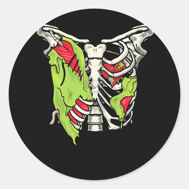 Adesivo Redondo Halloween Skeleton Rib Cage Zombie Costume Torn Fa (Frente)