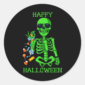Adesivo Redondo Halloween Skeleton Salgando Doces Divertido 1