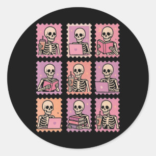 Adesivo Redondo Halloween Skeleton Segurando Caramelo Caramelo Car
