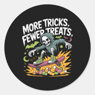 Adesivo Redondo Halloween Skeleton Skater Truques Sketboard