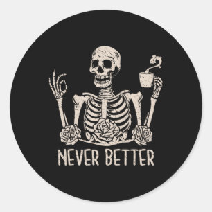 Adesivo Redondo Halloween Skeleton Skeleton Mulheres Bebendo Café