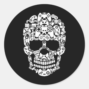 Adesivo Redondo Halloween Skeleton Skull Gamer Boys Men Controller
