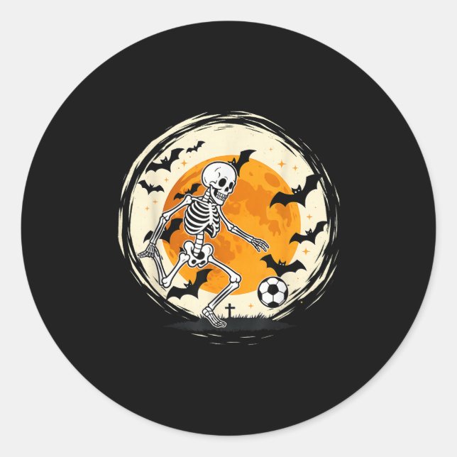 Adesivo Redondo Halloween Skeleton Soccer Engraçado Figurino de Fu (Frente)