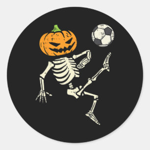 Adesivo Redondo Halloween Skeleton Soccer Figurino de Futebol