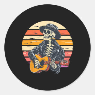 Adesivo Redondo Halloween Skeleton Tocando Guitarra Rock E Roll E