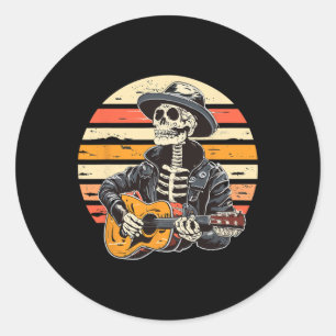 Adesivo Redondo Halloween Skeleton Tocando Guitarra Rock E Roll E