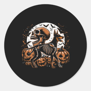Adesivo Redondo Halloween Skeleton Walking Skeletal Doberman Dog